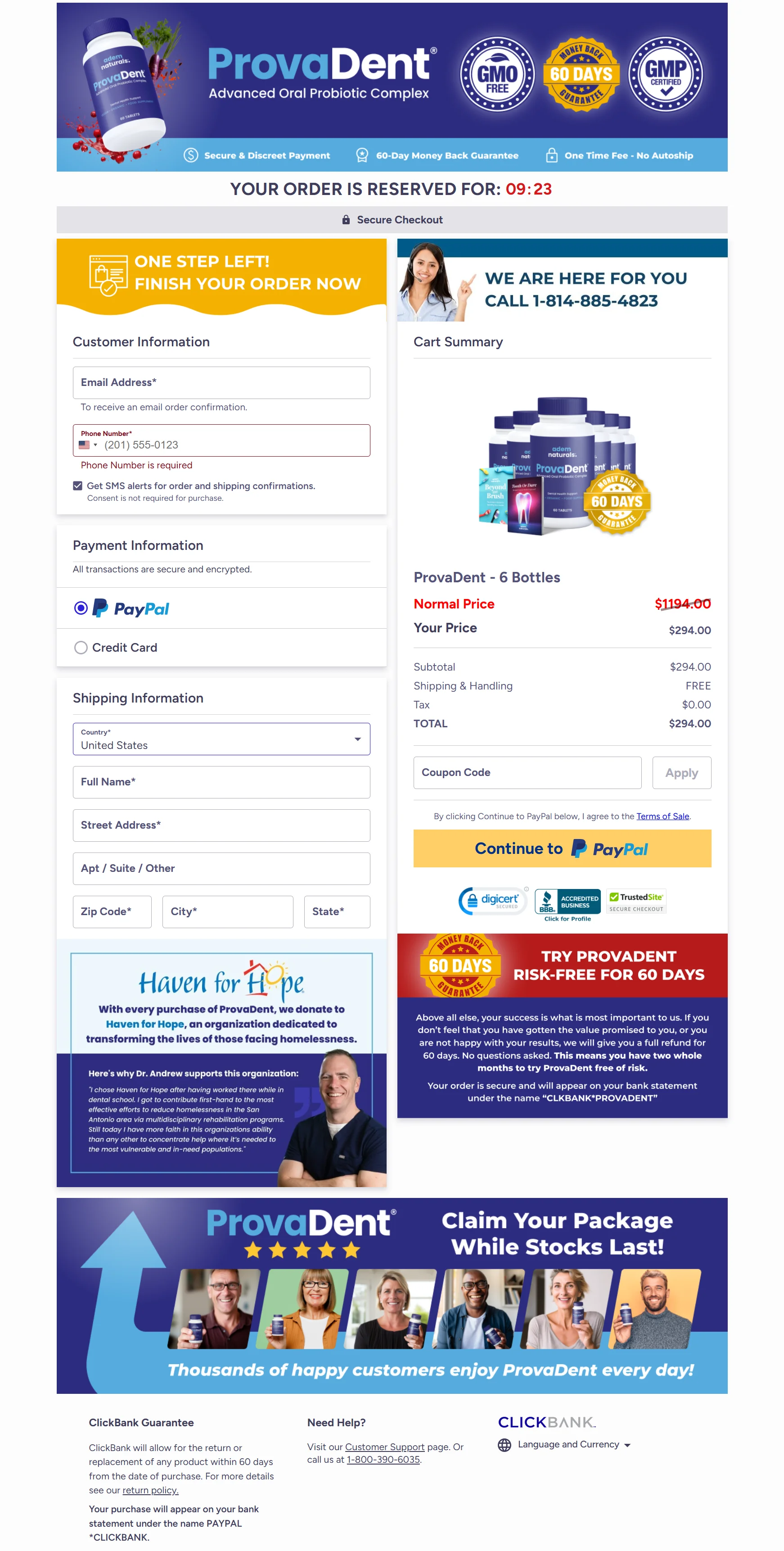 ProvaDent checkout page